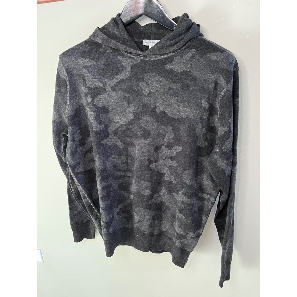 Peter Millar Crown Grey Camo 100% Merino Wool Hoodie Sweater Mens Medium